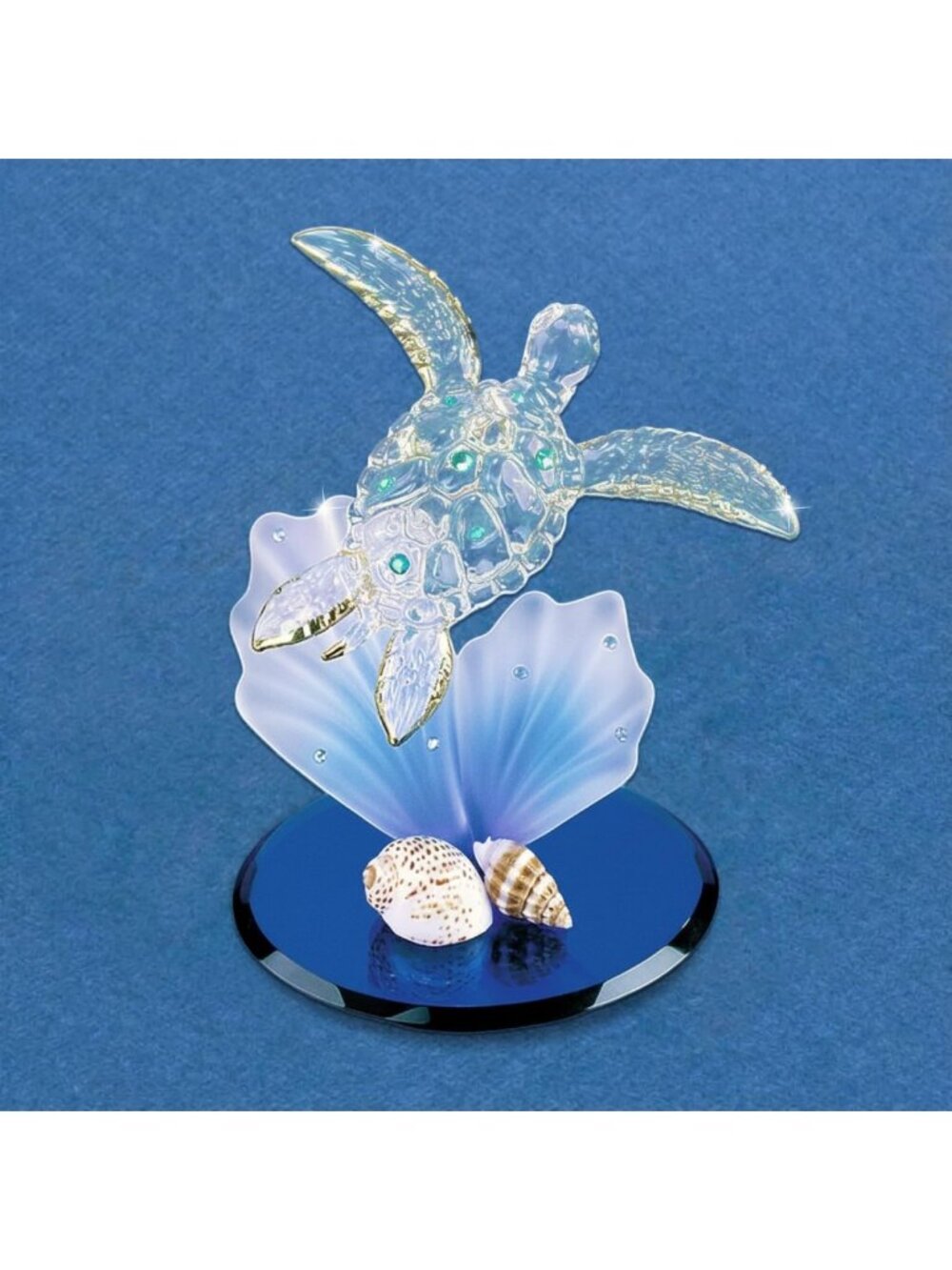Sea Turtle Figurine with Blue Coral Accent - Coastal Home Decor, Ocean Art